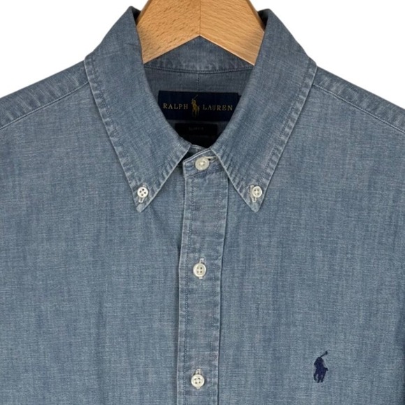 Ralph Lauren Other - Ralph Lauren Slim Fit Chambray Button Down Shirt Mens M Blue Long Sleeve Logo